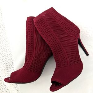 Anne Michelle Sz 10 Silletto Shootie Bootie Elastic Pull On Burgundy Red